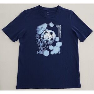 Adidas Soccer Ball Blue Goal Boys Size LARGE L (14/16)  T-shirt EUC